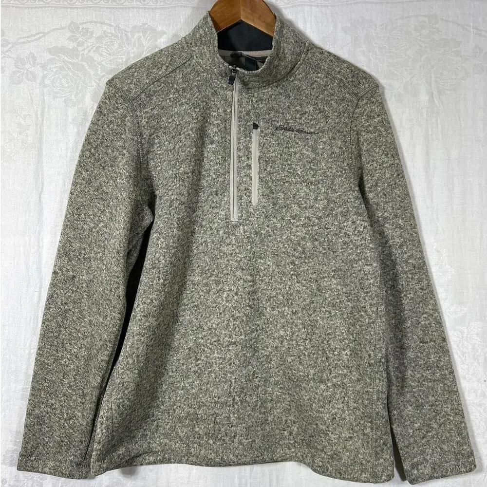 Eddie Bauer Sweatshirt Medium Gray 1/4 Zip Fleece Lined Sweater